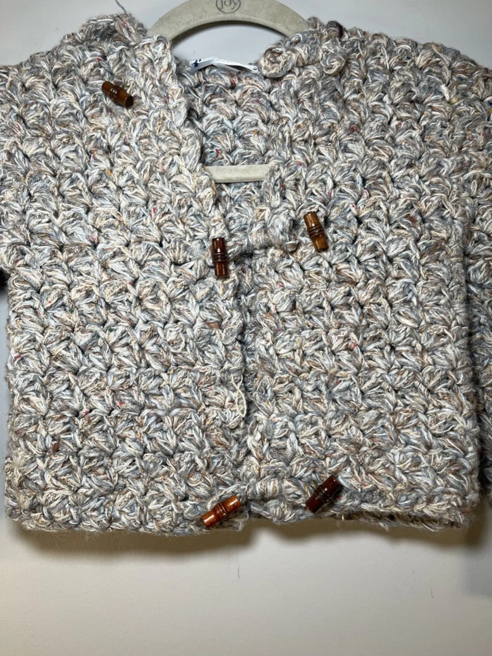 Handcrafted Cream Marled Knit Kids Jacket with Toggle Closures